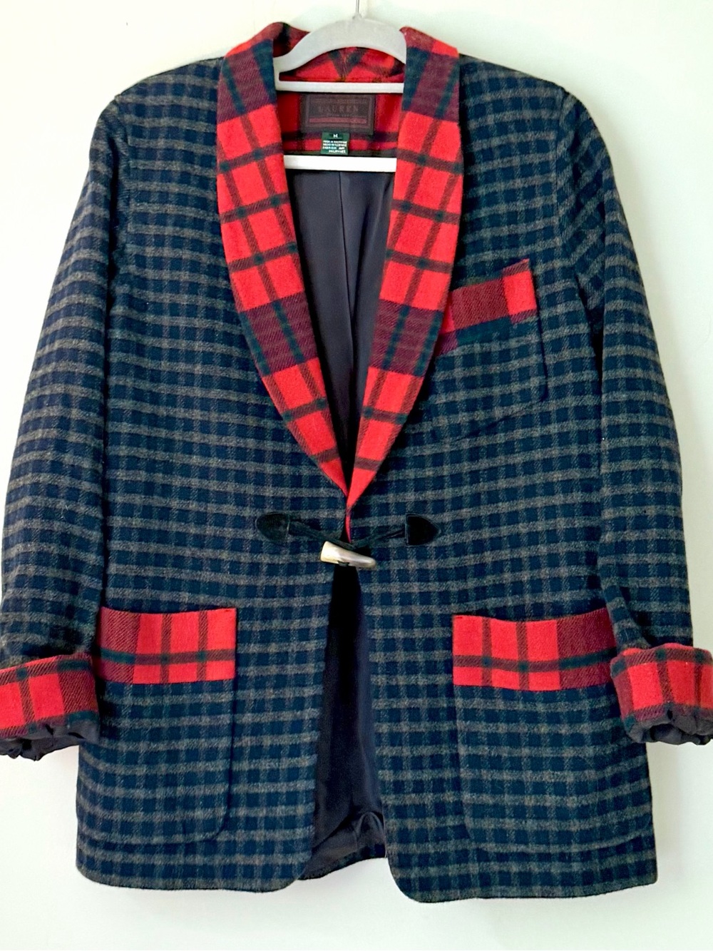 Vintage Ralph Lauren Plaid Lambswool Blanket Jacket | Size M
